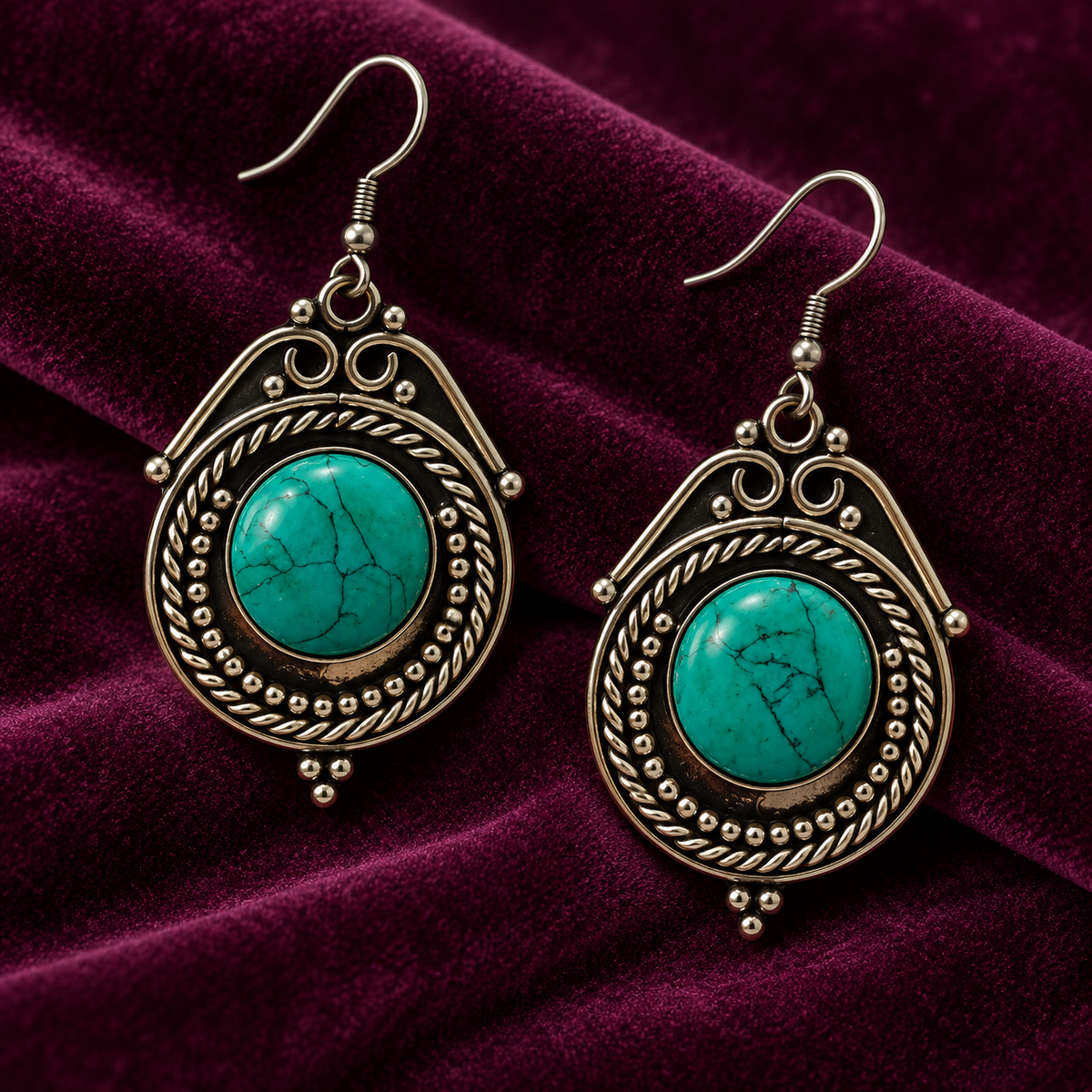 Raaga Turquoise Stone Oxidised Drop Earrings | MyJhumki
