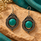 Raaga Turquoise Stone Oxidised Drop Earrings | MyJhumki