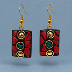 Ragini Red Mosaic Antique Rectangle Earrings | MyJhumki