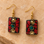 Ragini Red Mosaic Antique Rectangle Earrings | MyJhumki