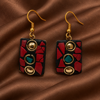 Ragini Red Mosaic Antique Rectangle Earrings | MyJhumki