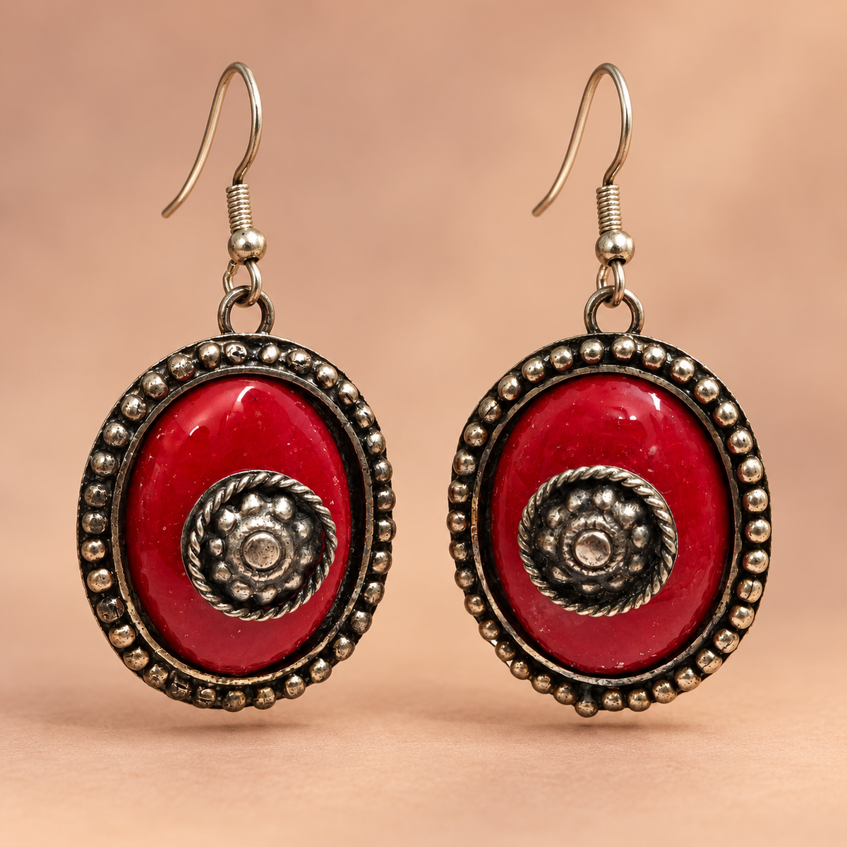 Raina Ruby Red Spiral Round Earrings | MyJhumki