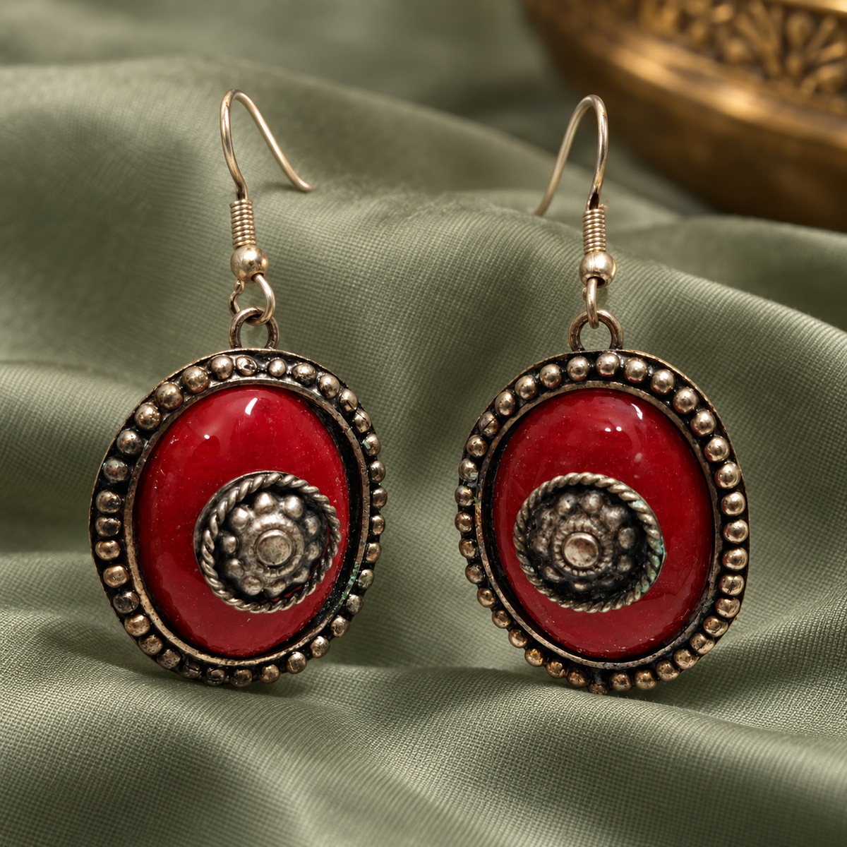 Raina Ruby Red Spiral Round Earrings | MyJhumki