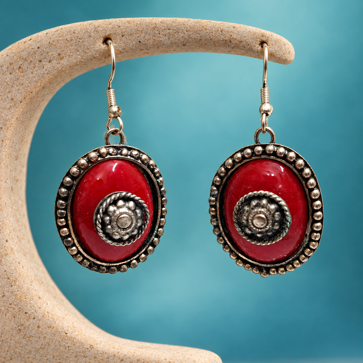 Raina Ruby Red Spiral Round Earrings | MyJhumki