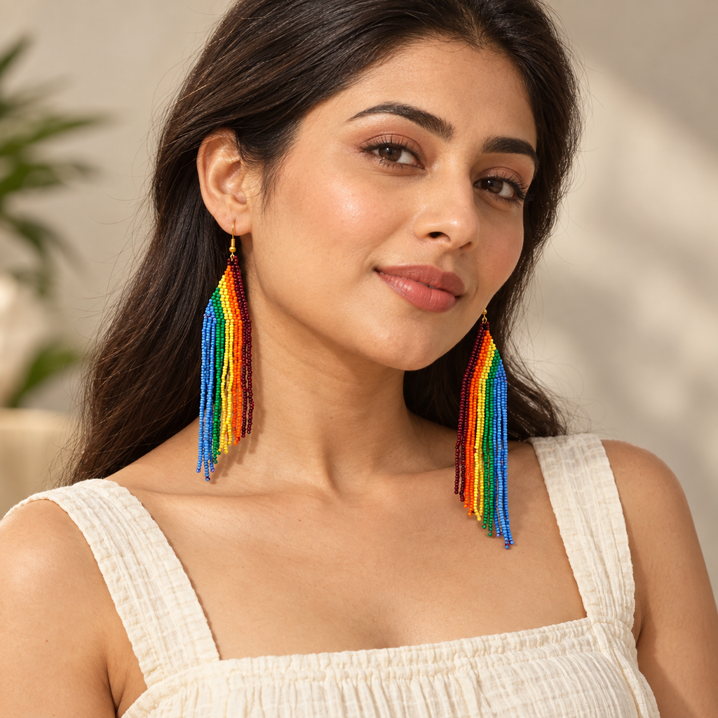 Rainbow Cascade Beaded Earrings | MyJhumki