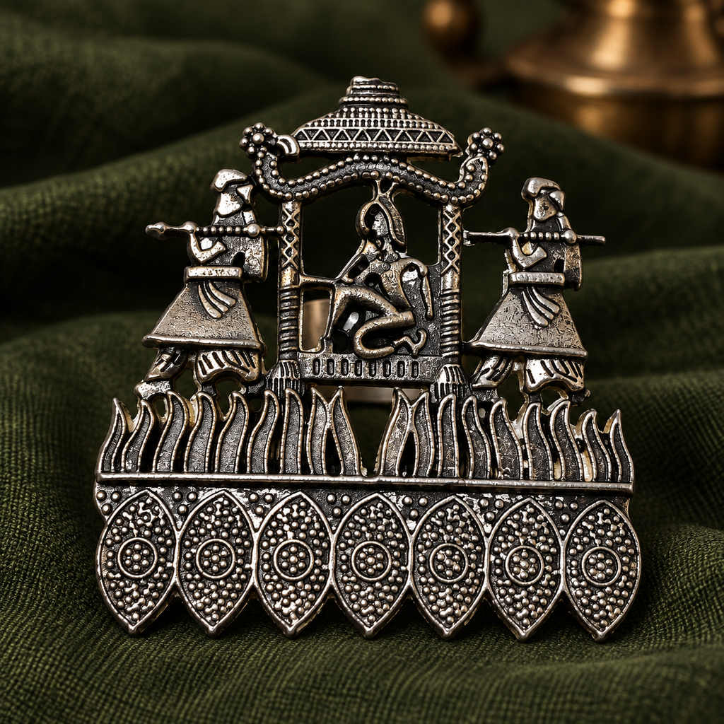 Rajwada Darbar Oxidised Statement Ring | MyJhumki