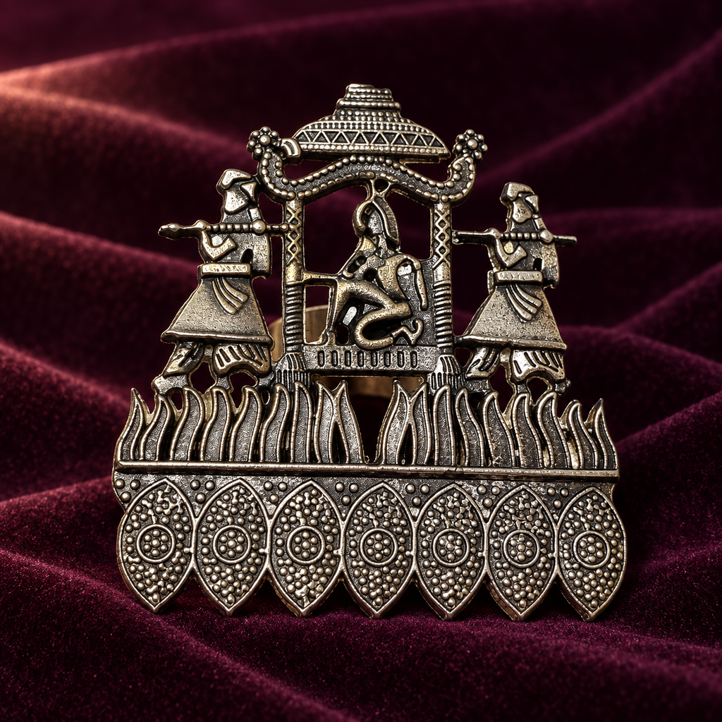 Rajwada Darbar Oxidised Statement Ring | MyJhumki