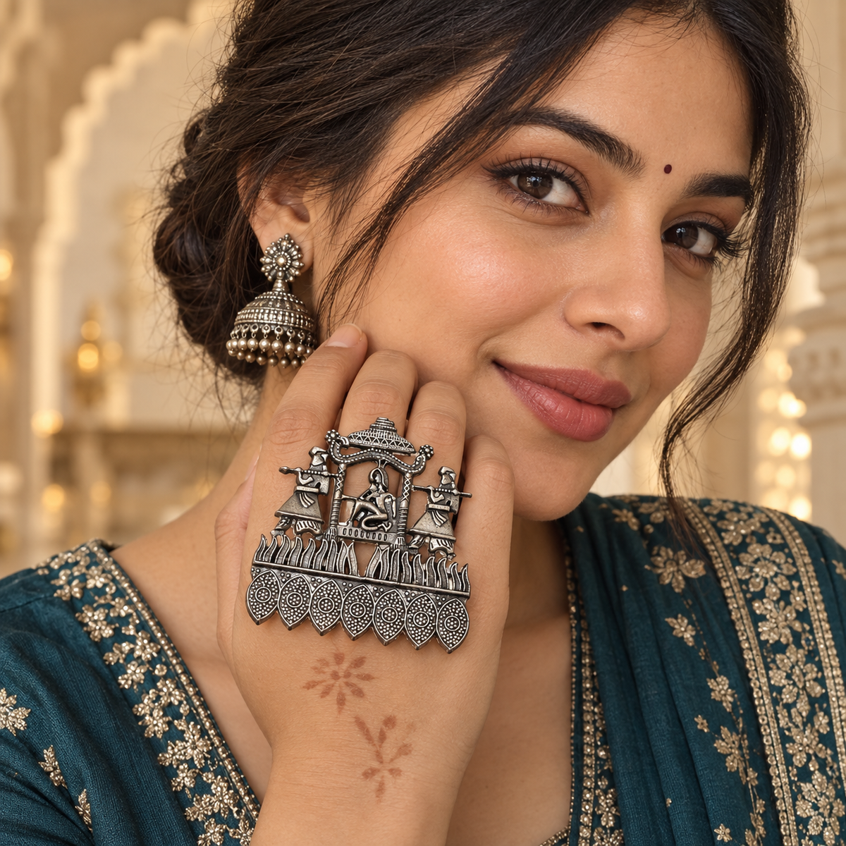 Rajwada Darbar Oxidised Statement Ring | MyJhumki