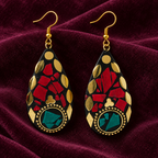 Raktara Red Teal Mosaic Teardrop Earrings | MyJhumki
