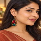 Raktara Red Teal Mosaic Teardrop Earrings | MyJhumki