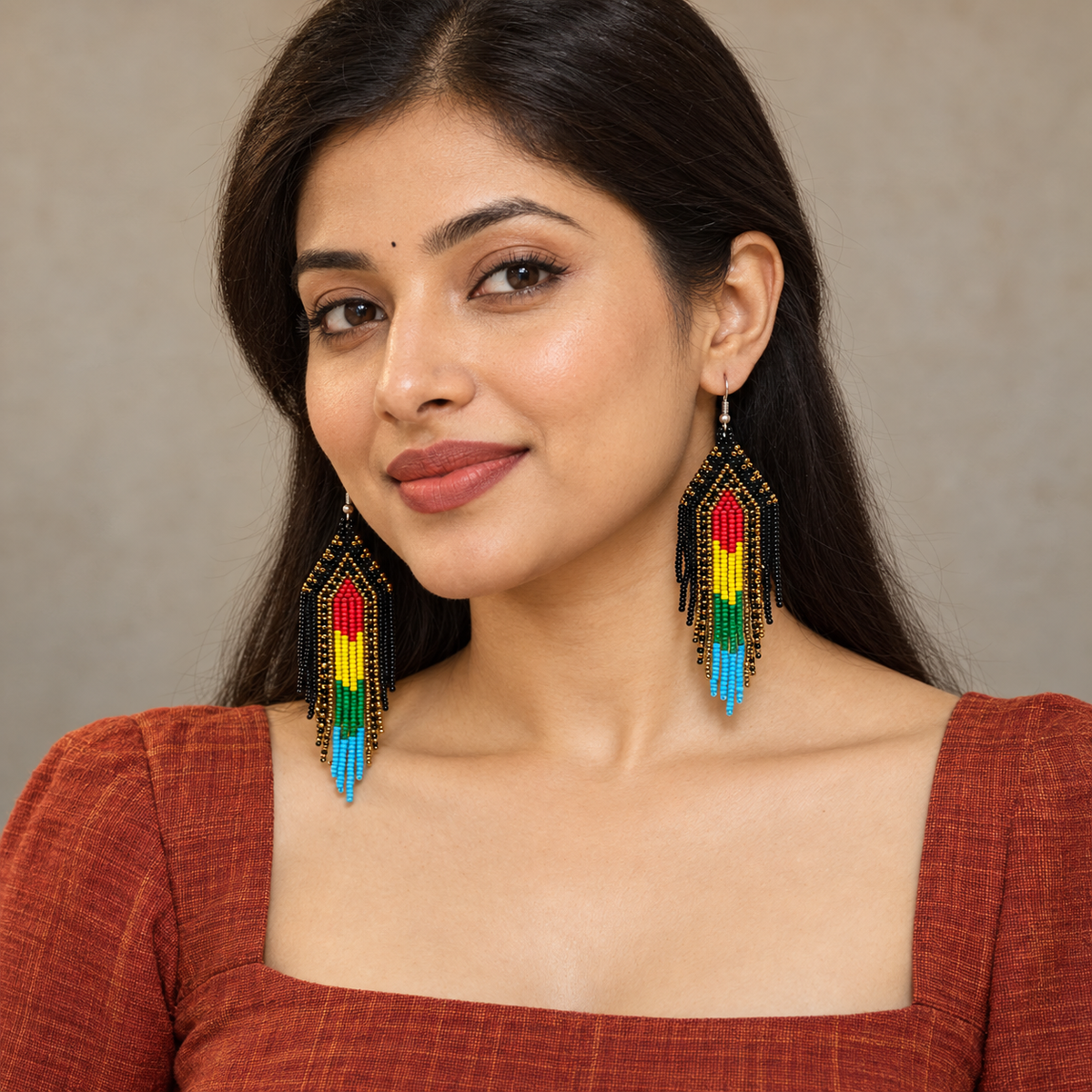 Rang Black Multicolour Beaded Earrings | MyJhumki