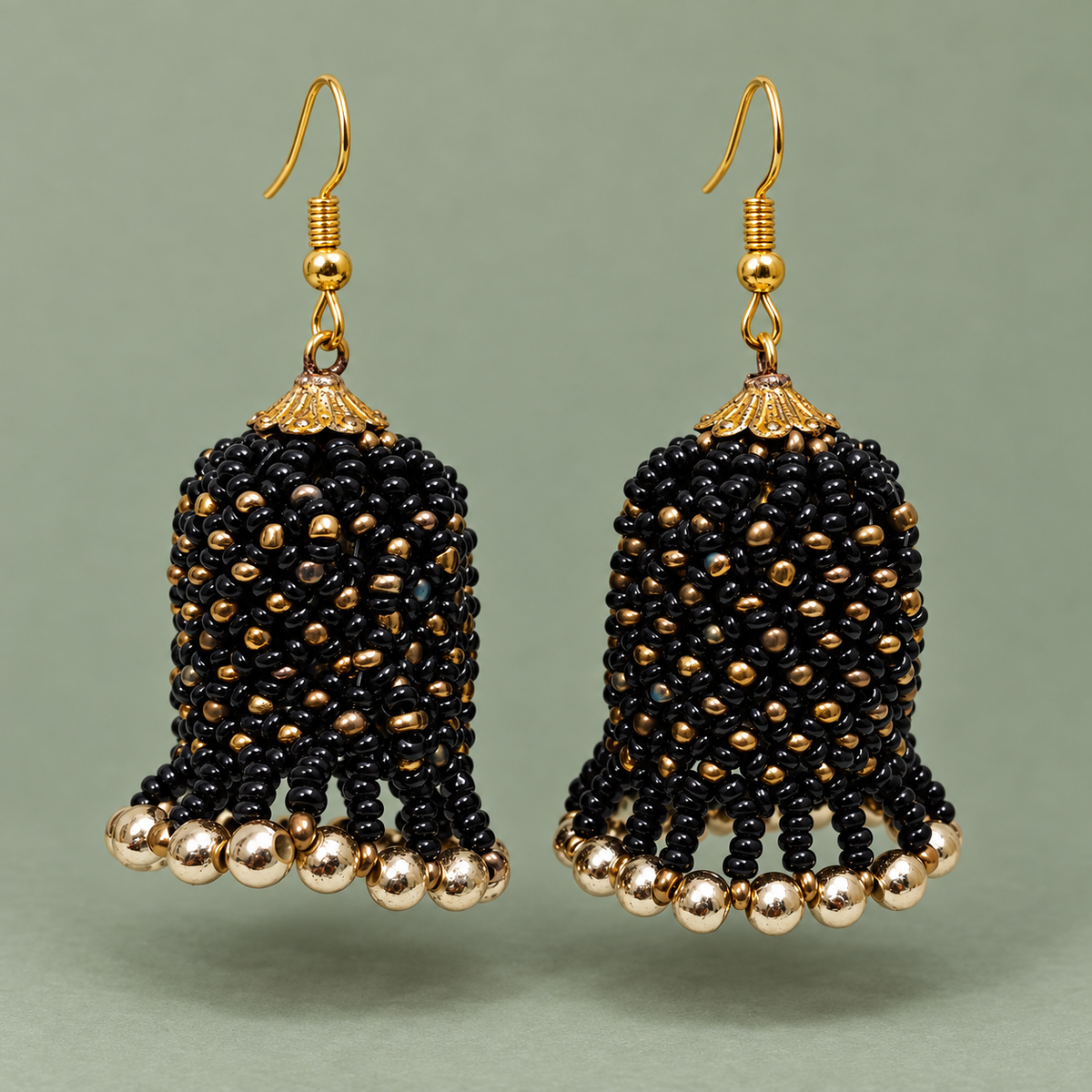 Rangbell Black Beaded Jhumka Earrings | MyJhumki