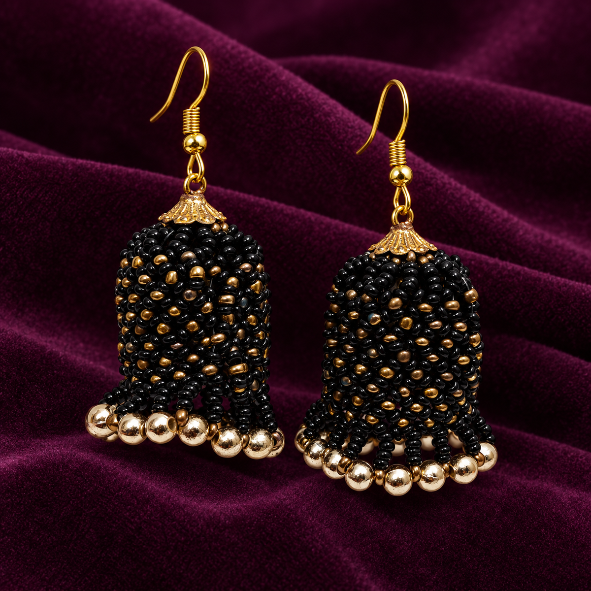 Rangbell Black Beaded Jhumka Earrings | MyJhumki