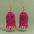 Rangbell Magenta Beaded Jhumka Earrings | MyJhumki