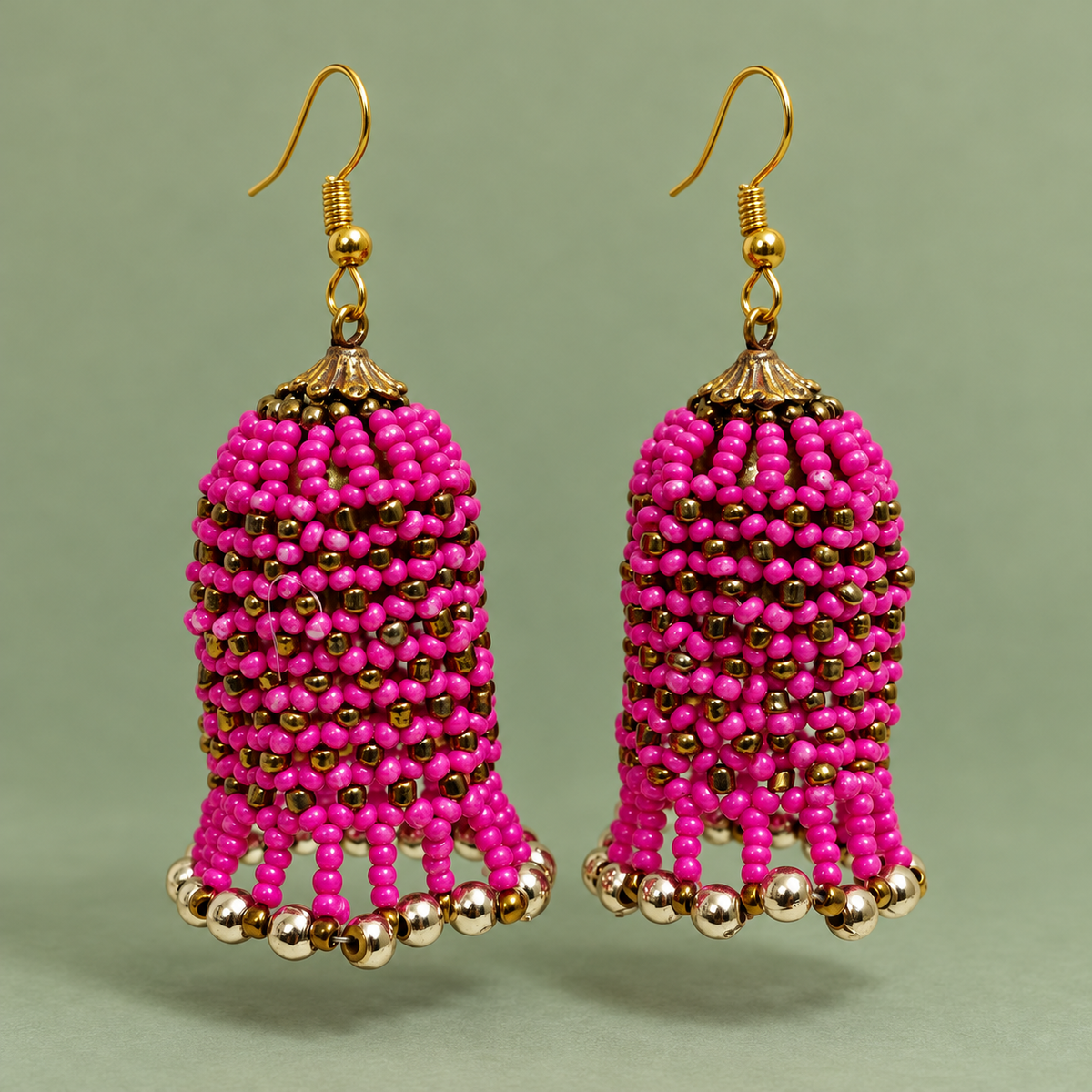 Rangbell Magenta Beaded Jhumka Earrings | MyJhumki