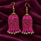 Rangbell Magenta Beaded Jhumka Earrings | MyJhumki