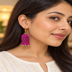 Rangbell Magenta Beaded Jhumka Earrings | MyJhumki