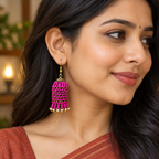 Rangbell Magenta Beaded Jhumka Earrings | MyJhumki