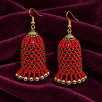 Rangbell Red Beaded Jhumka Earrings | MyJhumki