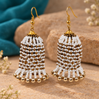 Rangbell White Beaded Jhumka Earrings | MyJhumki