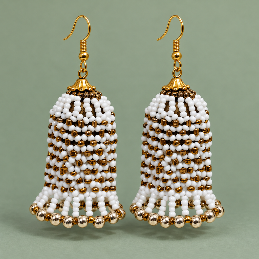 Rangbell White Beaded Jhumka Earrings | MyJhumki