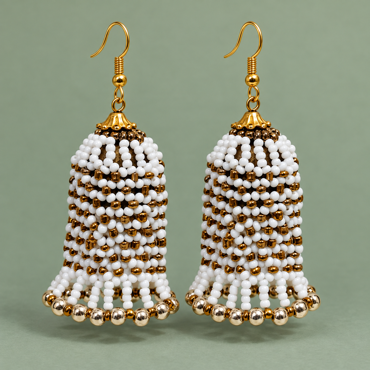 Rangbell White Beaded Jhumka Earrings | MyJhumki