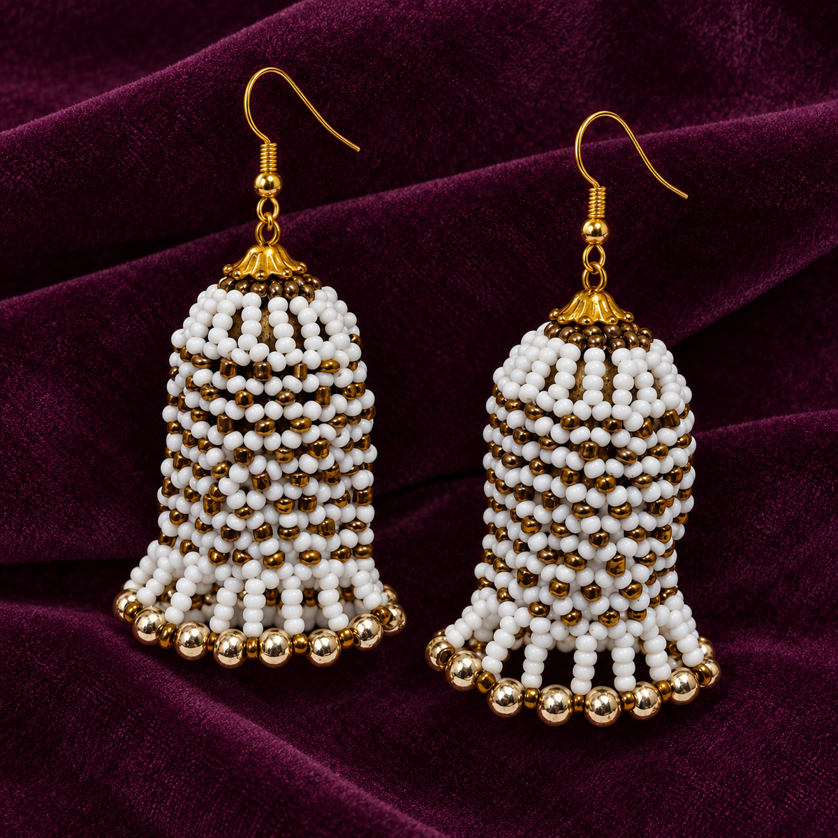 Rangbell White Beaded Jhumka Earrings | MyJhumki