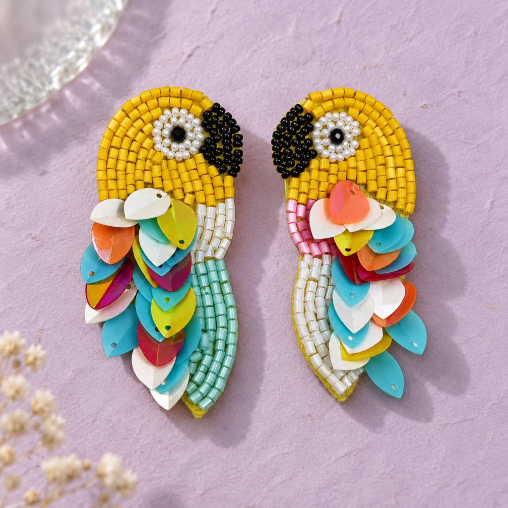 Rangila Parrot Beaded Statement Earrings | MyJhumki
