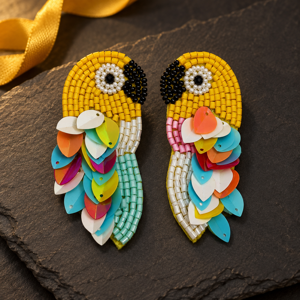 Rangila Parrot Beaded Statement Earrings | MyJhumki