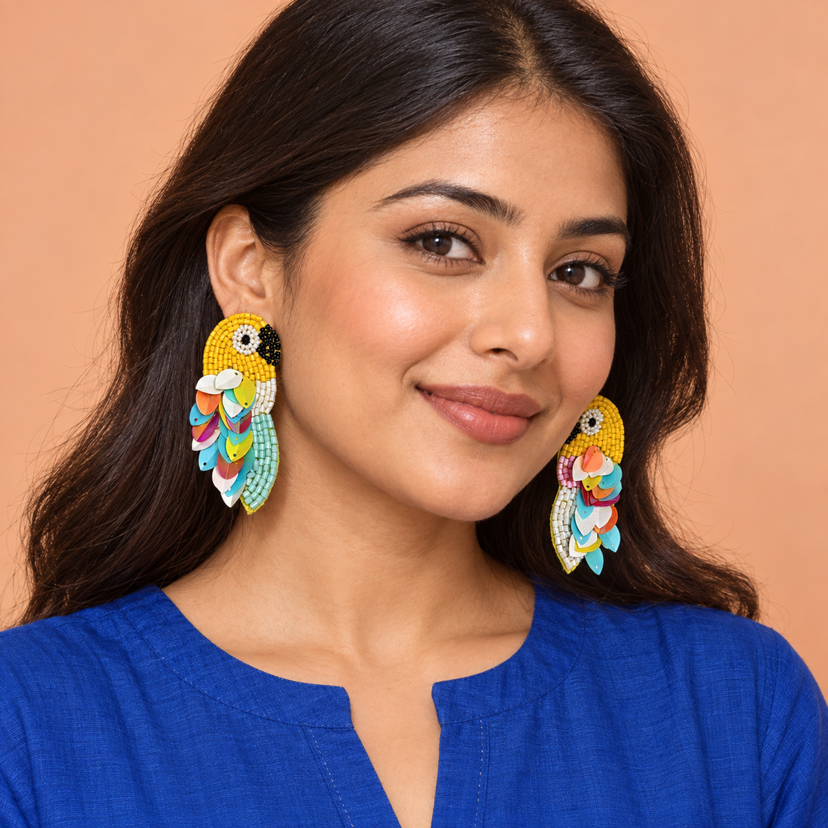 Rangila Parrot Beaded Statement Earrings | MyJhumki