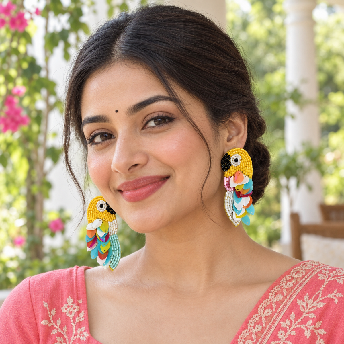 Rangila Parrot Beaded Statement Earrings | MyJhumki