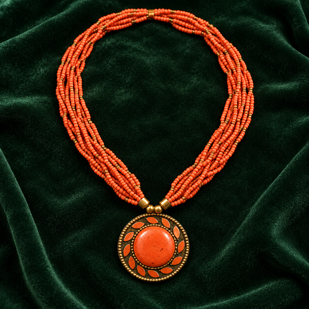 Rangini Orange Multistrand Pendant Necklace | MyJhumki
