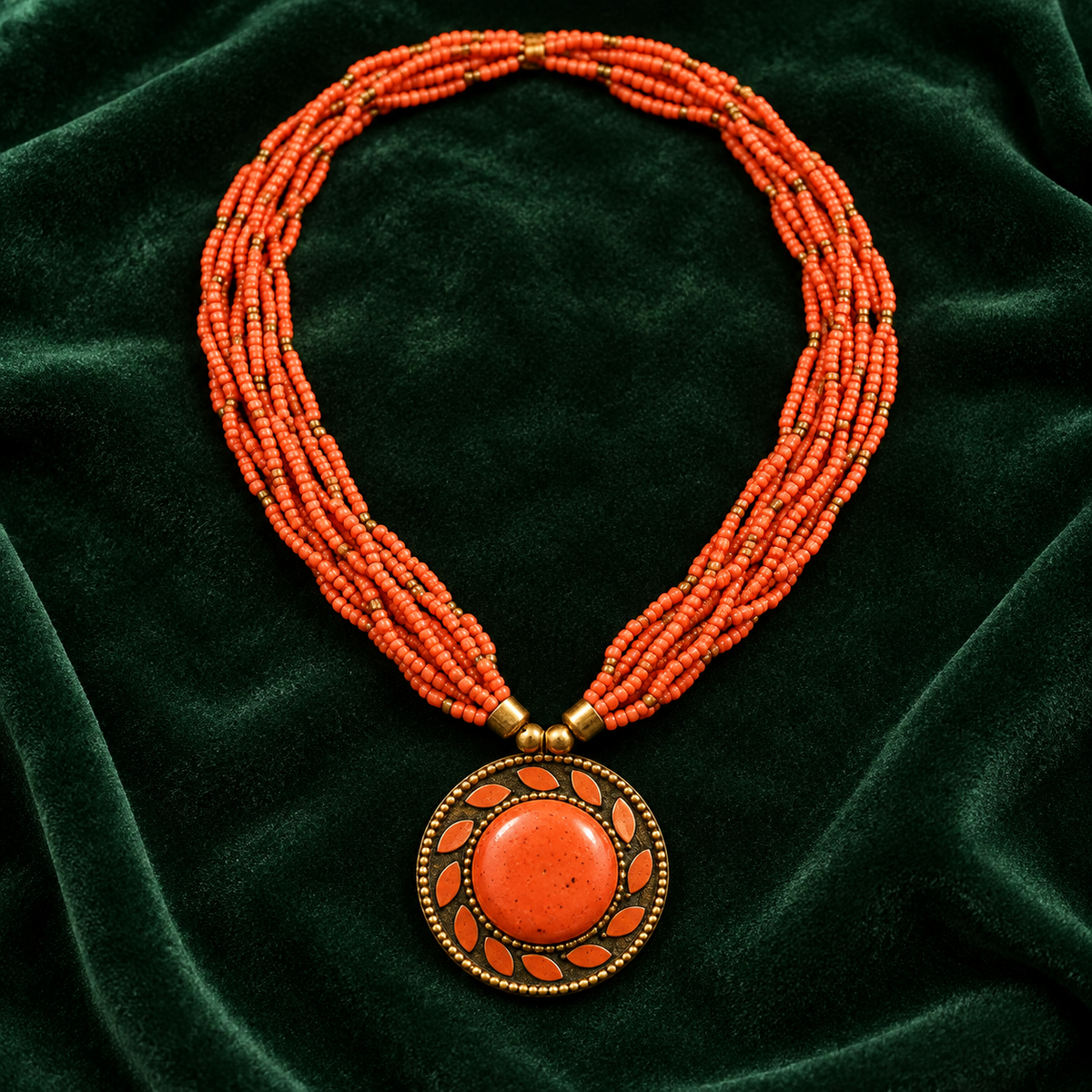 Rangini Orange Multistrand Pendant Necklace | MyJhumki