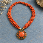 Rangini Orange Multistrand Pendant Necklace | MyJhumki