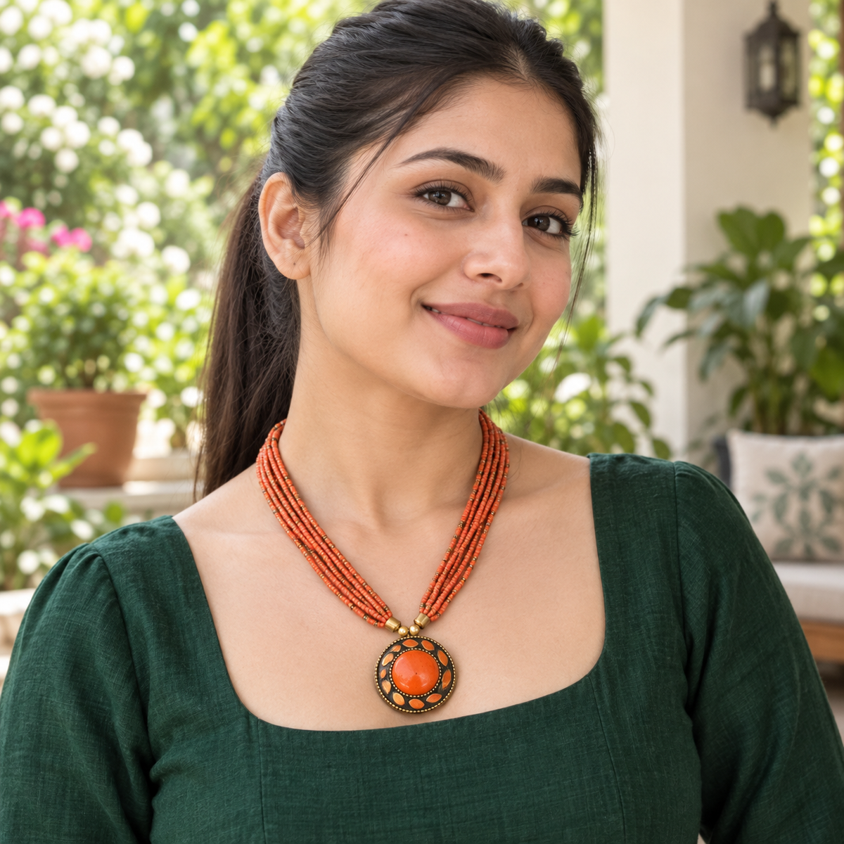 Rangini Orange Multistrand Pendant Necklace | MyJhumki