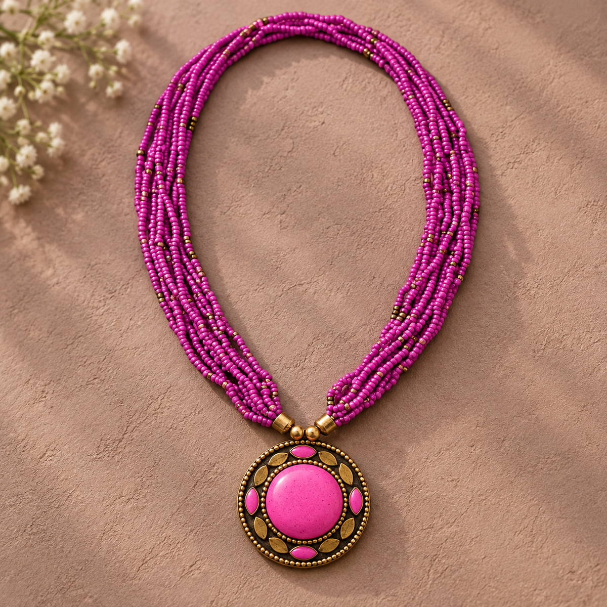 Rangini Pink Multistrand Pendant Necklace | MyJhumki