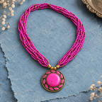Rangini Pink Multistrand Pendant Necklace | MyJhumki