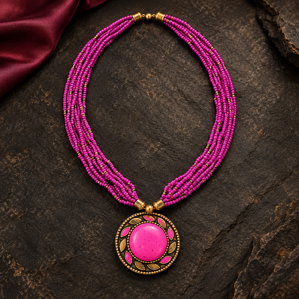 Rangini Pink Multistrand Pendant Necklace | MyJhumki