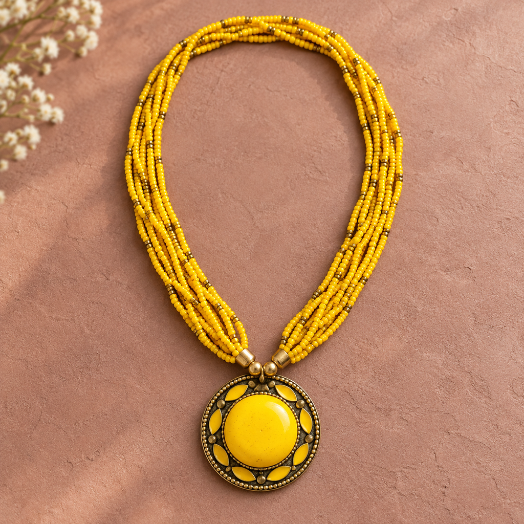 Rangini Yellow Multistrand Pendant Necklace | MyJhumki