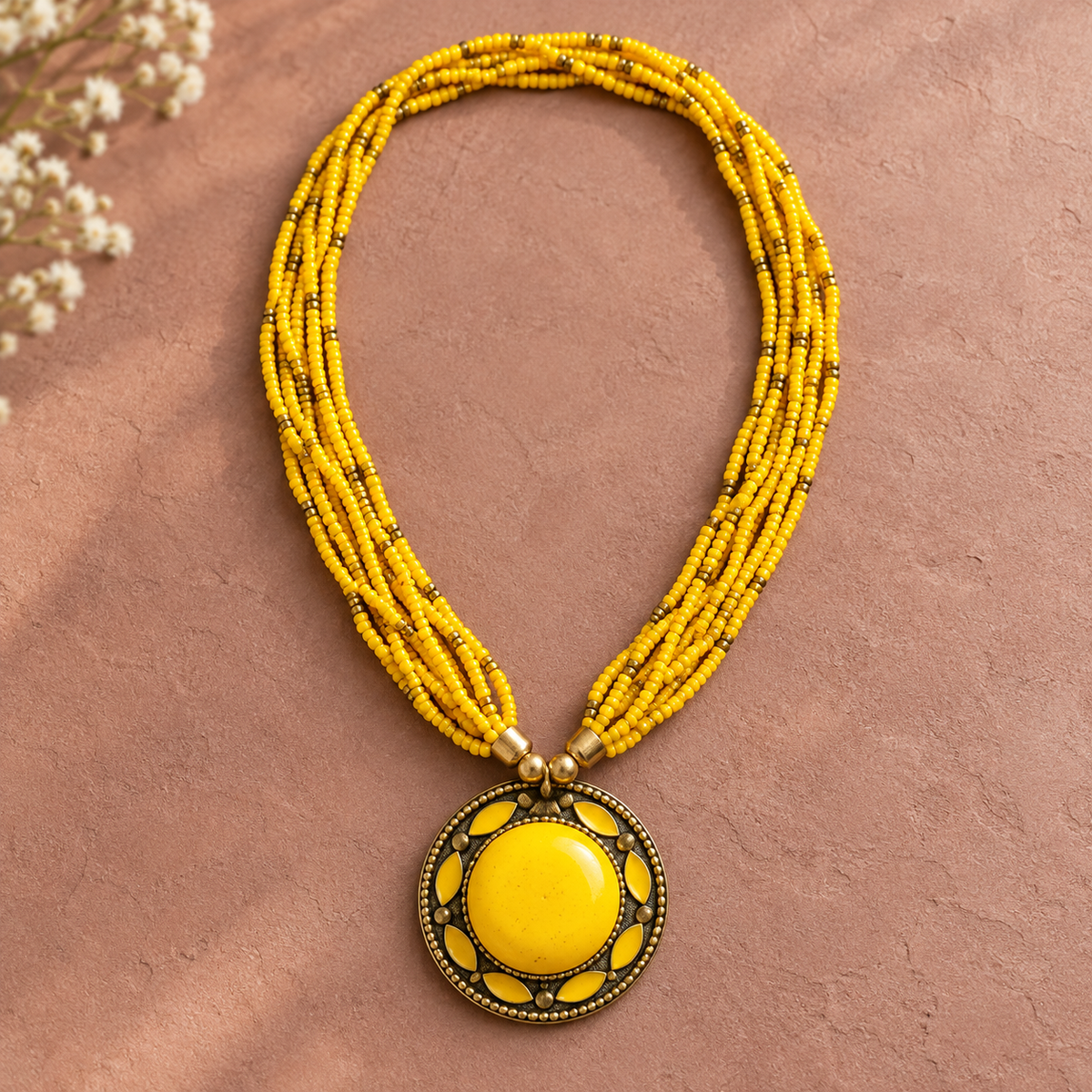Rangini Yellow Multistrand Pendant Necklace | MyJhumki