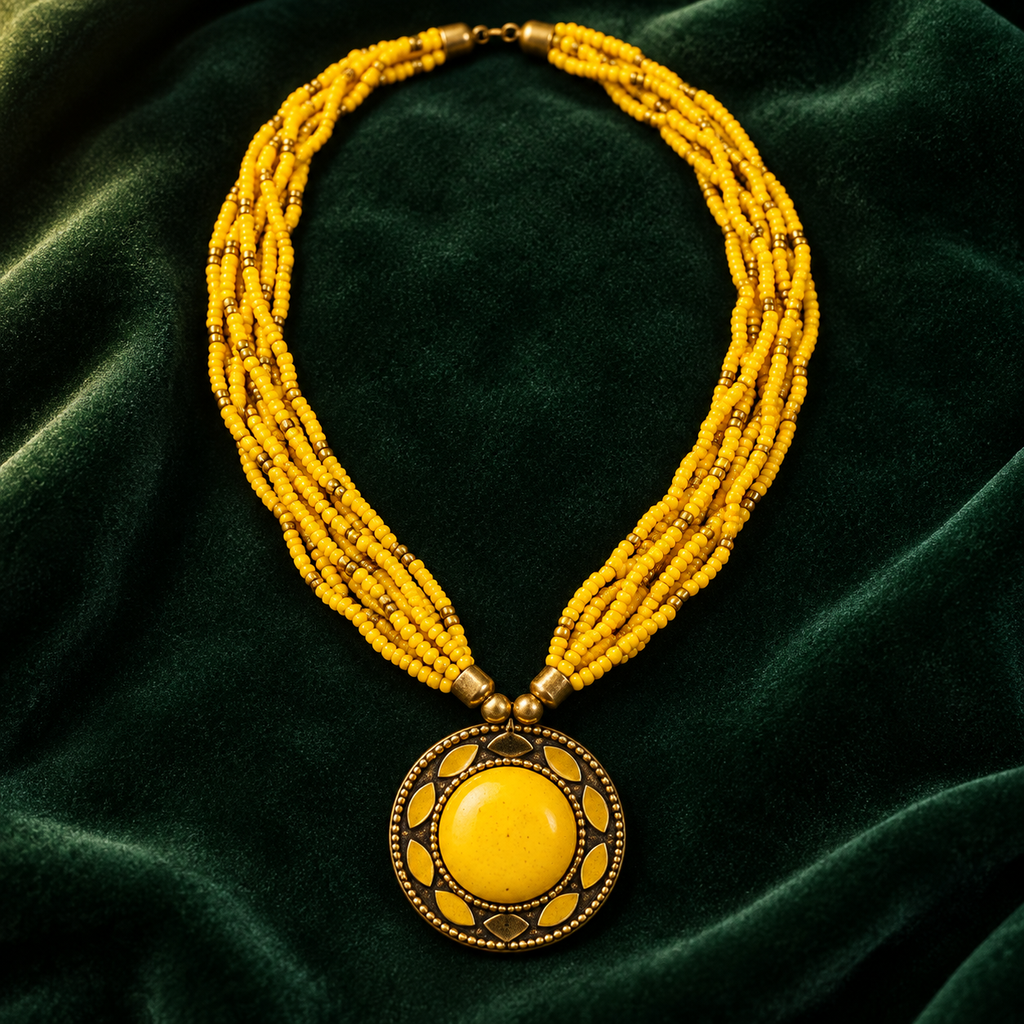 Rangini Yellow Multistrand Pendant Necklace | MyJhumki