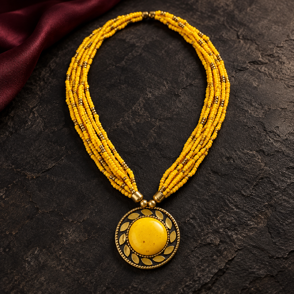 Rangini Yellow Multistrand Pendant Necklace | MyJhumki