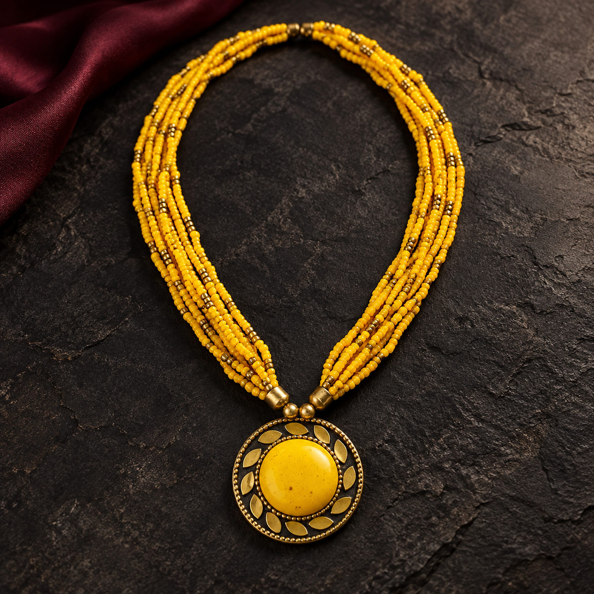 Rangini Yellow Multistrand Pendant Necklace | MyJhumki