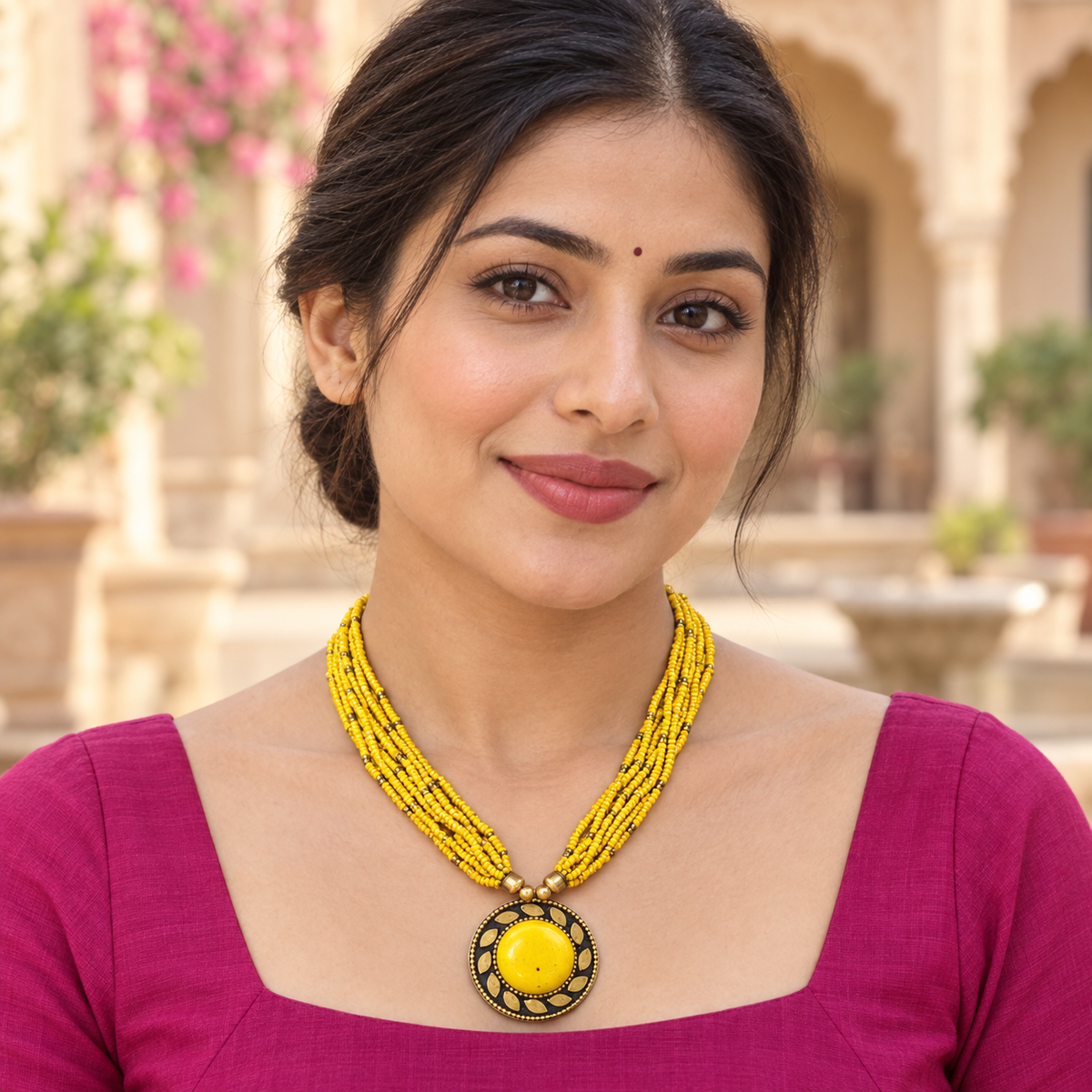 Rangini Yellow Multistrand Pendant Necklace | MyJhumki