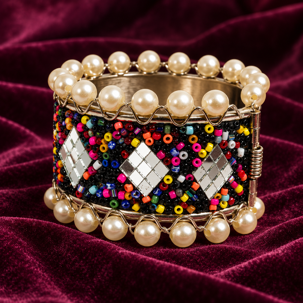 Rangmahal Mirror Pearl Mosaic Cuff Bracelet | MyJhumki