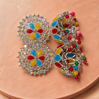 Rangoli Bloom Multicolour Jhumka Earrings – Silver-Tone Floral Design — close-up of the detailing