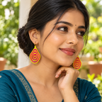 Rangoli Pink & Yellow Concentric Teardrop Earrings | MyJhumki