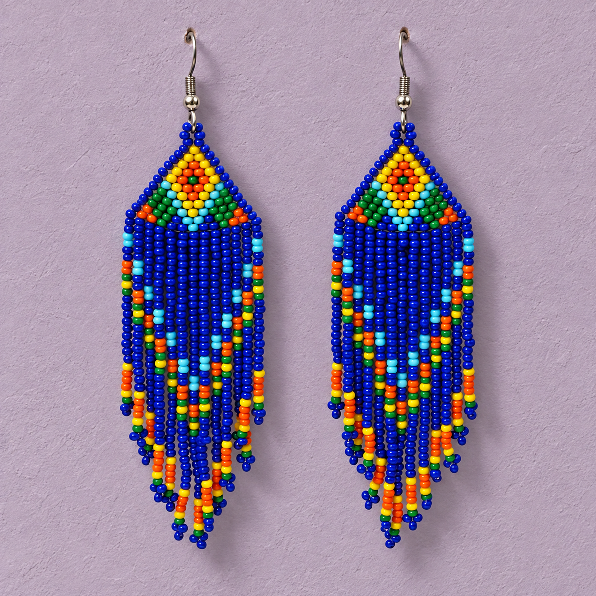 Rangrez Blue Beaded Fringe Earrings | MyJhumki