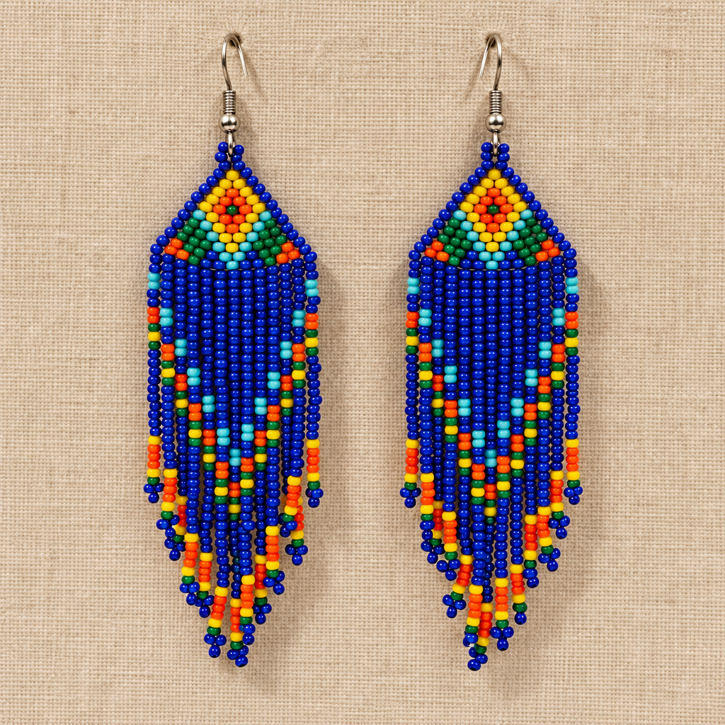 Rangrez Blue Beaded Fringe Earrings | MyJhumki