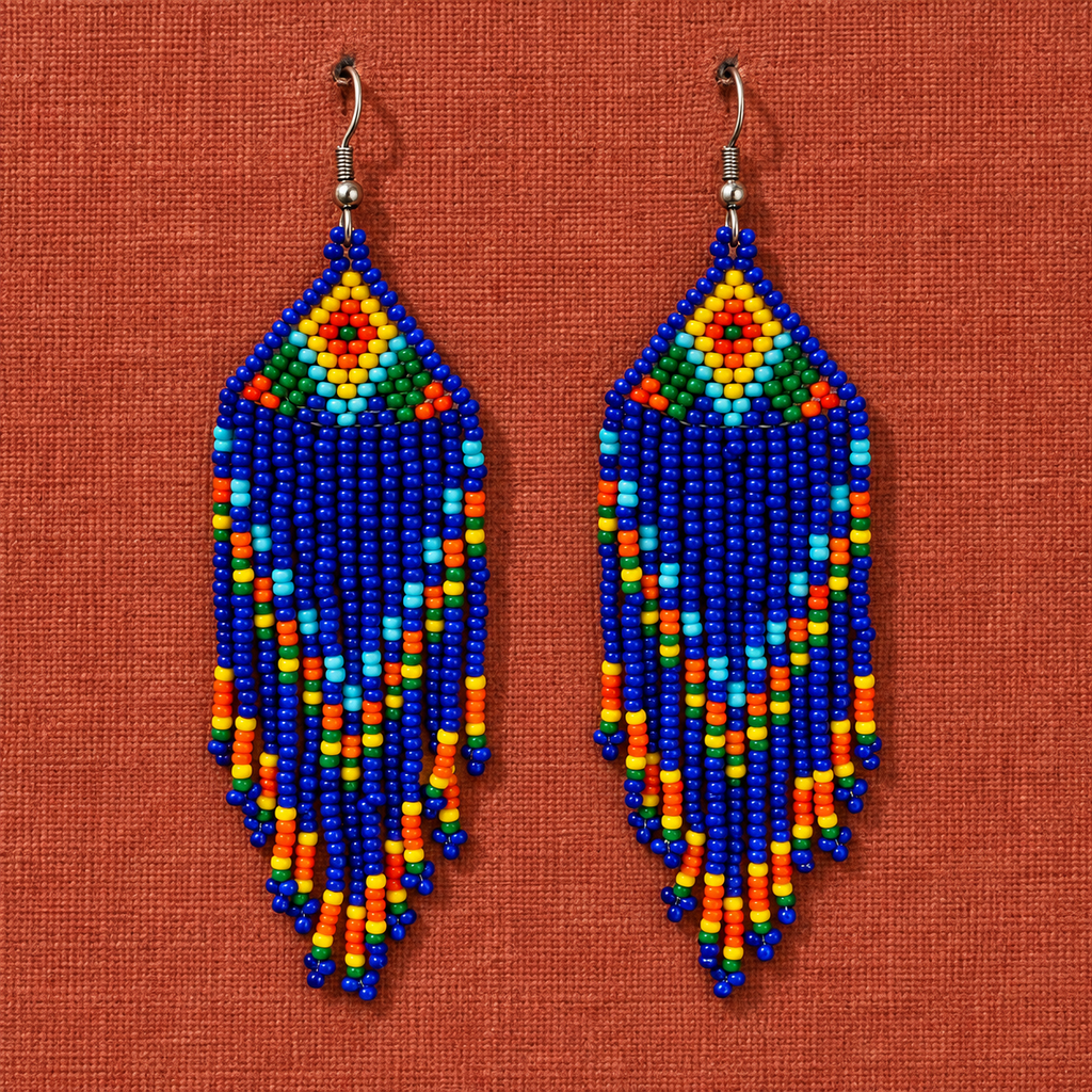 Rangrez Blue Beaded Fringe Earrings | MyJhumki